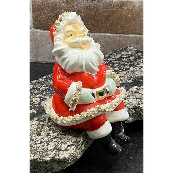 Vtg Lefton Spaghetti Trim Shelf Sitter Santa Clause 1950's 8" Ceramic Japan - Picture 2 of 12